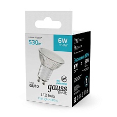 Лампа светодиодная Gauss Basic GU10 6W 4000K матовая 10106262 1