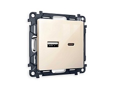 Комплект механизма розетки AMBRELLA VOLT ALFA Бежевый глянец 2USB A+C 20W (быстрая зарядка) QUANT (AP3100, VM177) MA311010