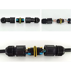 Соединитель-коннектор 3-контактный LD545 с рычажной клеммой, с пружинным контактом, водонепроницаемый, черный 49233 1