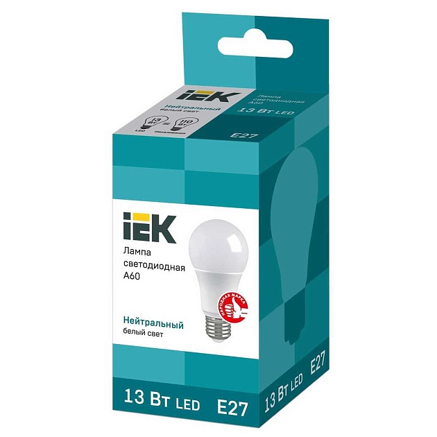 Лампа светодиодная IEK E27 13W 4000K матовая LLE-A60-13-230-40-E27 фото 2