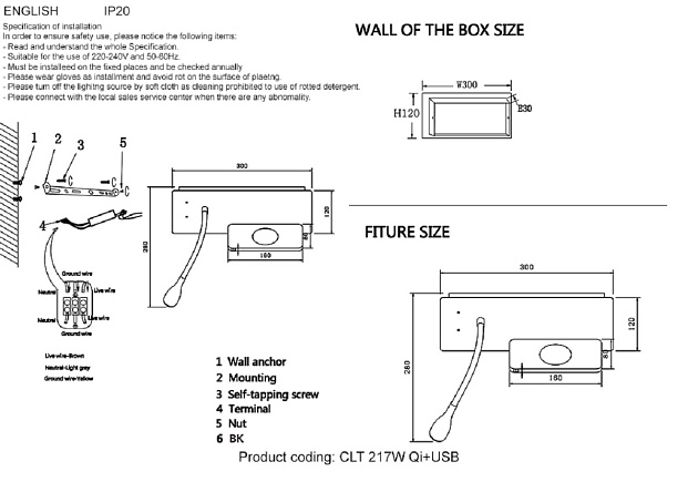 Бра Crystal Lux CLT 217W Qi+USB BL Фото № 5