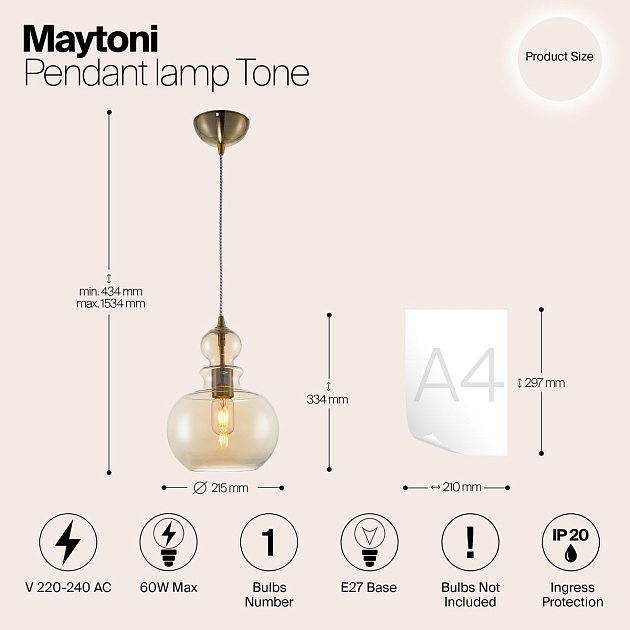 Подвесной светильник Maytoni Tone P003PL-01BZ изображение 2 Подвесной светильник Maytoni Tone P003PL-01BZ Фото № 2