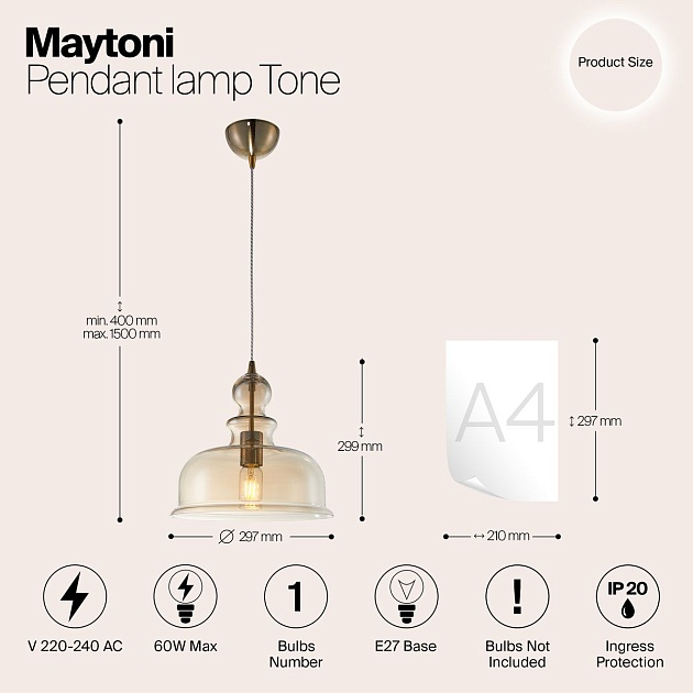 Подвесной светильник Maytoni Tone P001PL-01BZ изображение 2 Подвесной светильник Maytoni Tone P001PL-01BZ Фото № 2