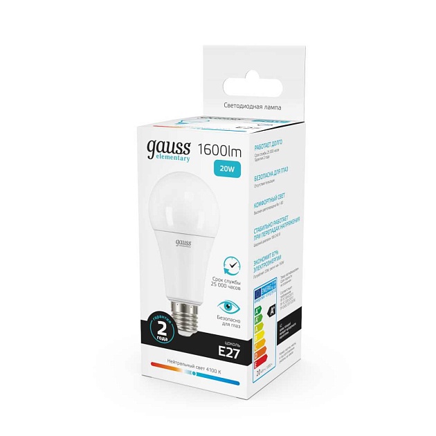 Лампа светодиодная Gauss E27 20W 4100K матовая 23229 Фото № 2