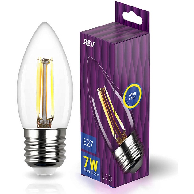 Лампа светодиодная филаментная REV C37 E27 7W DECO Premium теплый свет свеча 32425 6 фото 