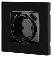 Розетка ЭРА Серия 12 12-4108-06 2P+E 16A-250В со шторками с USB type-A+C 5В-3А чёрный Б0067746 1