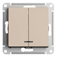 Выключатель двухклавишный Schneider Electric AtlasDesign 10A 250V с подсветкой песочный ATN001253 1