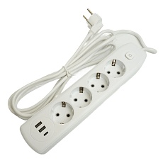 Удлинитель 4-местный c/з 3x1 мм2, 3 м, 250В, 10А, 2USB+1Type-C 2,4А Home plus, белый Stekker HM08-43-02 49978 5