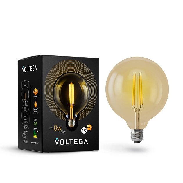 Лампа светодиодная филаментная диммируемая Voltega E27 8W 2800К золотая VG10-G125Gwarm8W 6838 фото 