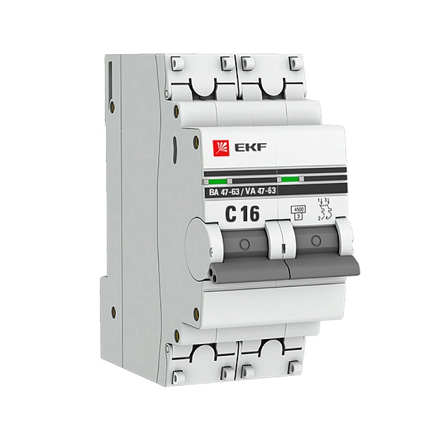 Автоматический выключатель 2P 16А (C) 4,5kA ВА 47-63 EKF PROxima mcb4763-2-16C-pro Фото № 1