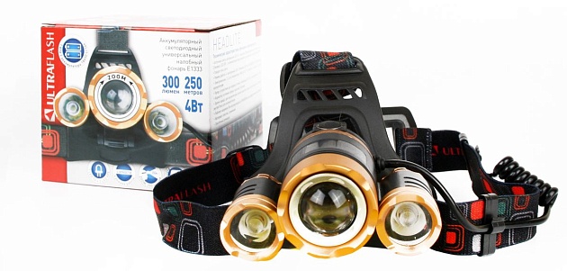 Налобный светодиодный фонарь Ultraflash Headlite аккумуляторный 100х90 300 лм E1333 13903 фото 5