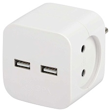 Разветвитель электрический ЭРА SP-2-USB-W на 2 розетки + 2xUSB 2400mA без заземления 10А белый Б0049531