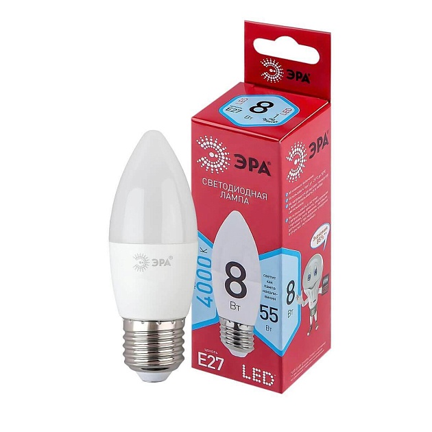 Лампа светодиодная ЭРА E27 8W 4000K матовая LED B35-8W-840-E27 R Б0050695 фото 