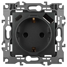 Розетка ЭРА Серия 12 12-4108-12 2P+E 16A-250В со шторками с USB type-A+C 5В-3А графит Б0067700