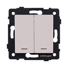 Выключатель 2-клавишный проходной 10А/250В с LED подсветкой, кашемир матовый Kollinger REA-S-010CM для Aspekt, Eleganz, Reflex
