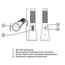 Ручной светодиодный фонарь Jazzway аккумуляторный 50 лм 200х55 Accu2-L1W-bk 3
