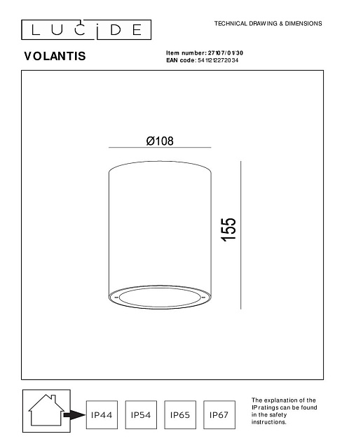 Уличный светильник Lucide Volantis 27107/01/30 Фото № 2