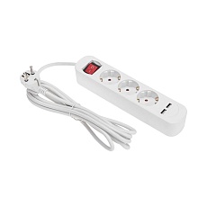 Удлинитель STANDARD 3 гнезда, 3м, 3х1,0мм², с/з, с выключателем, 2 USB, белый REXANT 13-4016 2