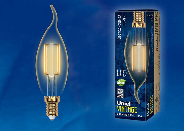 Лампа светодиодная филаментная Uniel E14 5W 2250K прозрачная LED-CW35-5W/GOLDEN/E14 GLV21GO UL-00002397 фото 2