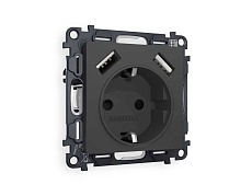 Комплект механизма электрической розетки AMBRELLA VOLT ALFA Графит мягкое касание 2USB A+A 18W (быстрая зарядка) с/з QUANT (AP9090, VM155) MA909010