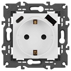 Розетка ЭРА Elegance 14-4108-01М 2P+E 16A-250В со шторками с USB type-A+C 5В-3А белый матовый Б0067710