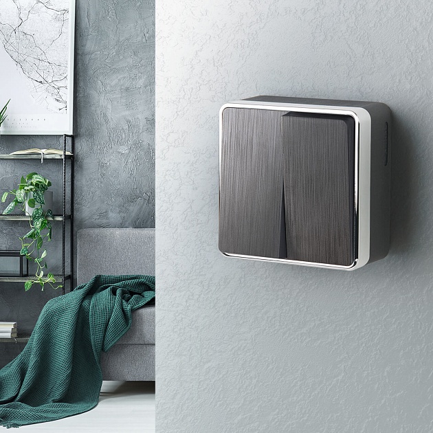 Выключатель двухклавишный Werkel Gallant графит рифленый W5020004 4690389164132 изображение 2 Выключатель двухклавишный Werkel Gallant графит рифленый W5020004 4690389164132 Фото № 2