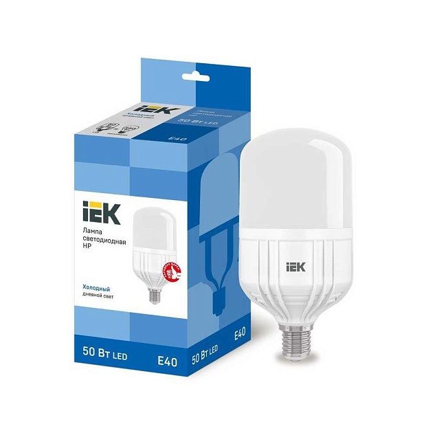 Лампа светодиодная сверхмощная IEK E40 50W 6500K матовая LLE-HP-50-230-65-E40 фото 