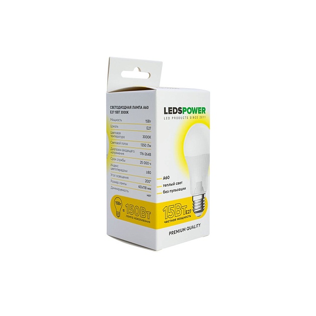 Светодиодная лампа LEDS POWER A60 E27 15Вт 3000К 006642 Фото № 3
