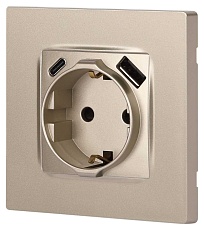 Розетка ЭРА Серия 12 12-4108-04 2P+E 16A-250В со шторками с USB type-A+C 5В-3А шампань Б0067727 4