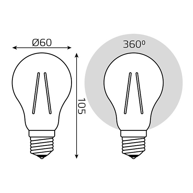 Лампа светодиодная филаментная Gauss E27 6W 2700К прозрачная 1/10/50 102802106 фото 3