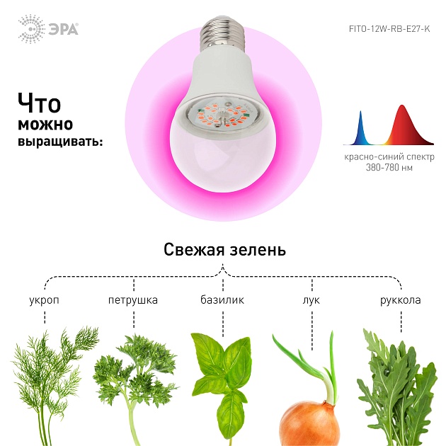 Лампа светодиодная для растений ЭРА E27 12W 1310K прозрачная FITO-12W-RB-E27-K Б0039070 фото 4