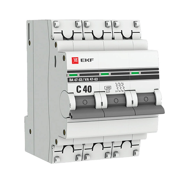 Автоматический выключатель 3P 40А (C) 4,5kA ВА 47-63 EKF PROxima mcb4763-3-40C-pro Фото № 1