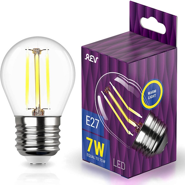 Лампа светодиодная филаментная REV G45 E27 7W 2700K DECO Premium теплый свет шар 32443 0 фото 