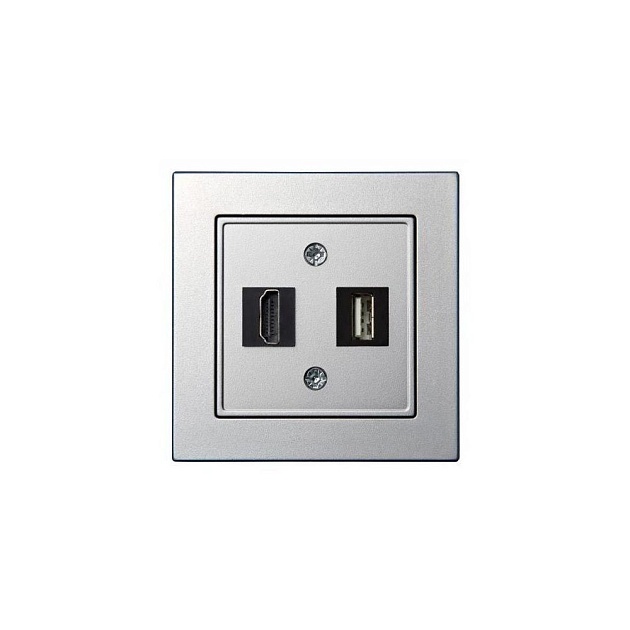 Розетка HDMI/USB Liregus Epsilon серебро 28-1856 Фото № 1