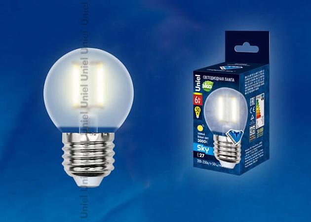 Лампа светодиодная филаментная Uniel Е27 6W 3000K матовая LED-G45-6W/WW/E27/FR PLS02WH UL-00000302 фото 2