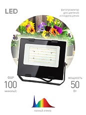 Прожектор светодиодный для растений ЭРА Fito-50W-Ra90-Led Б0047875 1