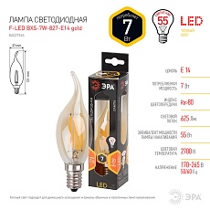 Лампа светодиодная филаментная ЭРА E14 7W 2700K золотая F-LED BXS-7W-827-E14 gold Б0027965 1