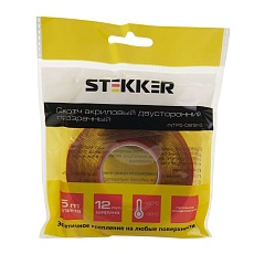 Скотч акриловый двусторонний Stekker INTP5-0812-5 0,8*12 мм,длина 5м, прозрачный, красная подложка 39145 1