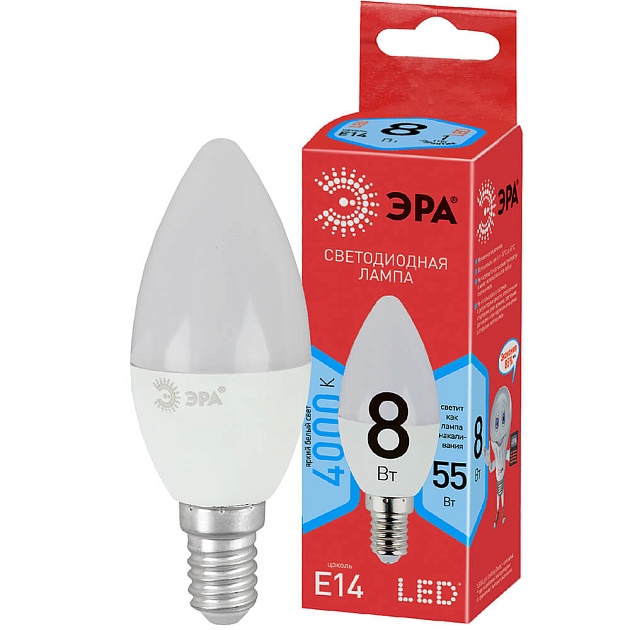 Лампа светодиодная ЭРА E14 8W 4000K матовая LED B35-8W-840-E14 R Б0050200 фото 2