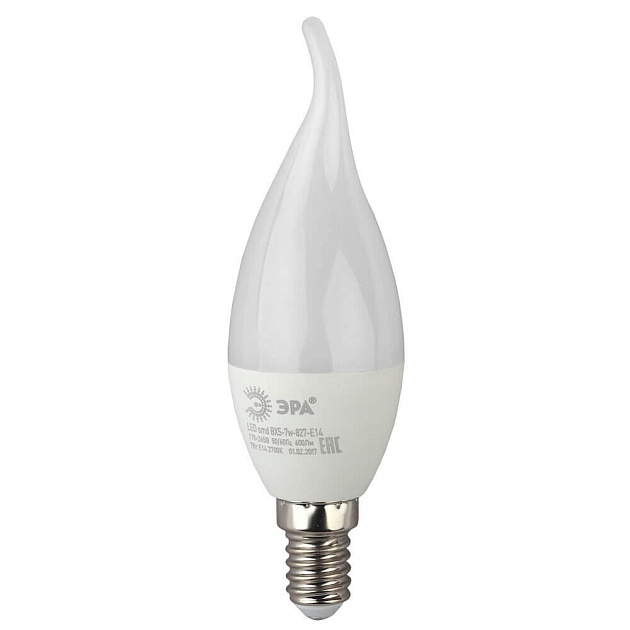 Лампа светодиодная ЭРА E14 7W 2700K матовая LED BXS-7W-827-E14 Б0028482 фото 