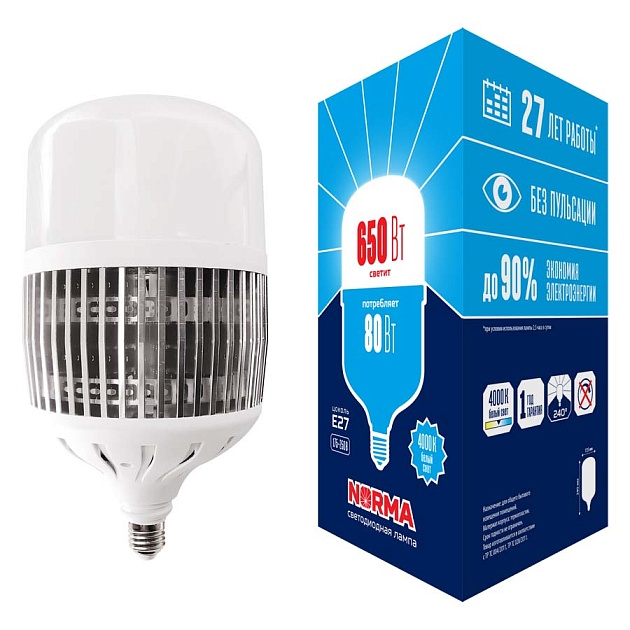 Лампа LED сверхмощная Volpe E27 80W 4000K матовая LED-M80-80W/4000K/E27/FR/NR UL-00006795 фото 
