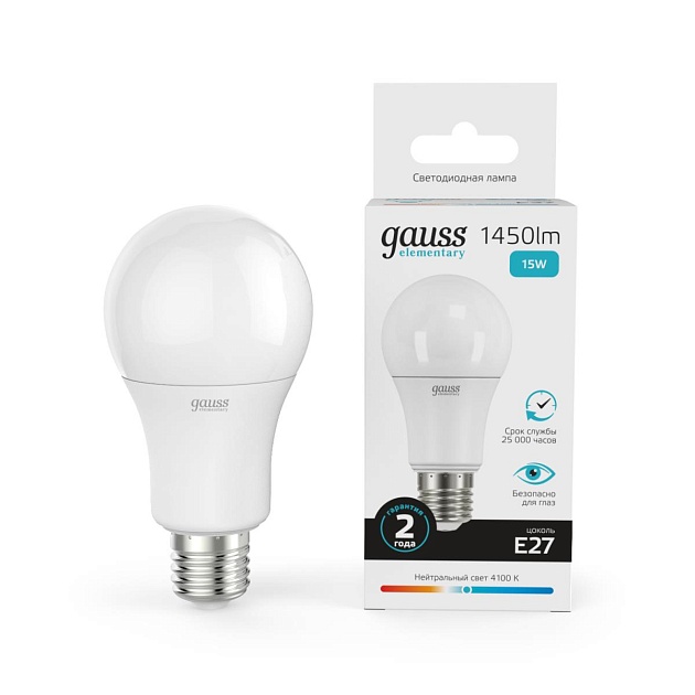Лампа светодиодная Gauss E27 15W 4100K матовая 23225 Фото № 2
