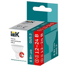 Лампа светодиодная IEK GU5.3 8W 4000K матовая LLE-MR16-08-12-24-40-GU5 1