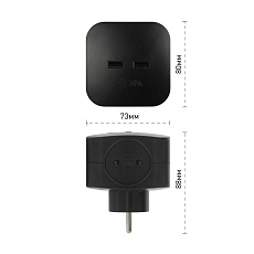 Разветвитель электрический ЭРА SP-4-USB-B на 4 розетки + 2xUSB 2400mA без заземления 10А черный Б0049536 3