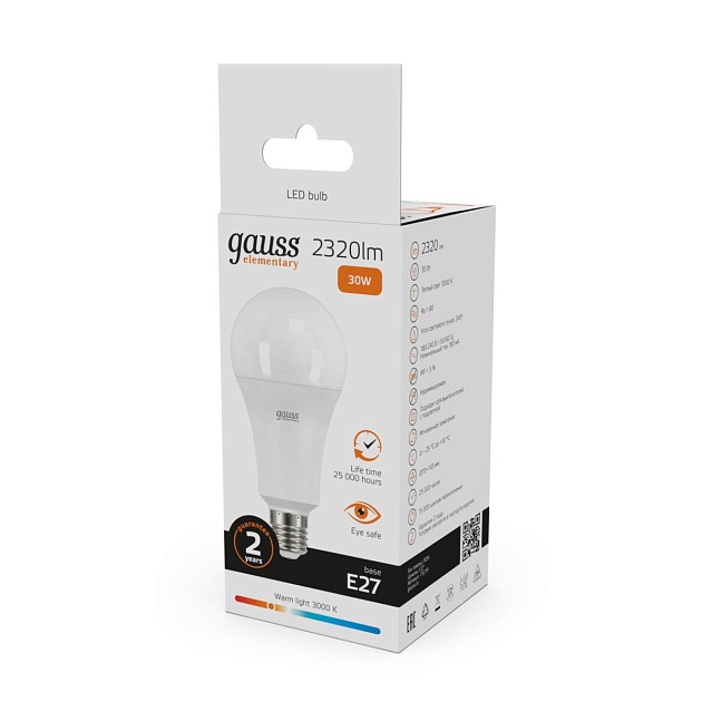 Лампа светодиодная Gauss E27 30W 3000K матовая 73219 изображение 5 Лампа светодиодная Gauss E27 30W 3000K матовая 73219 Фото № 5