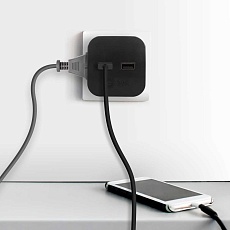 Разветвитель электрический ЭРА SP-2-USB-B на 2 розетки + 2xUSB 2400mA без заземления 10А черный Б0049535 5