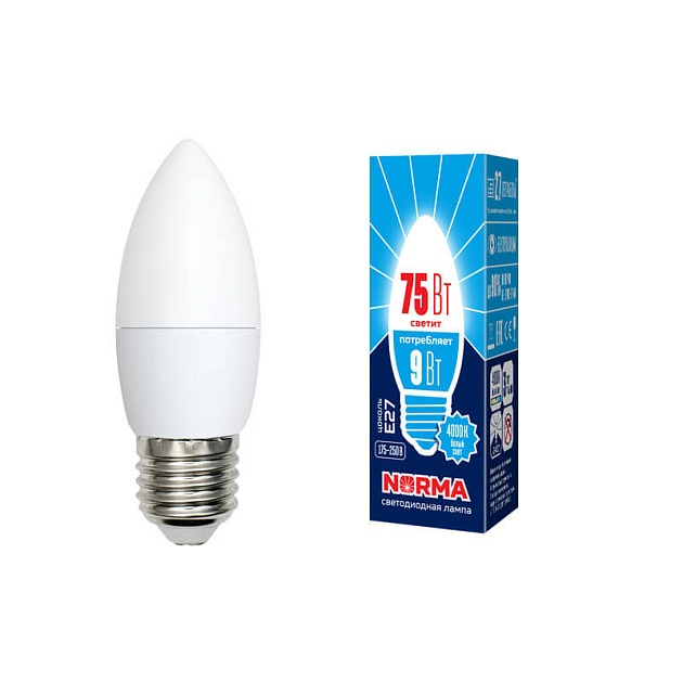Лампа светодиодная E27 9W 4000K матовая LED-C37-9W/NW/E27/FR/NR UL-00003806 фото 2
