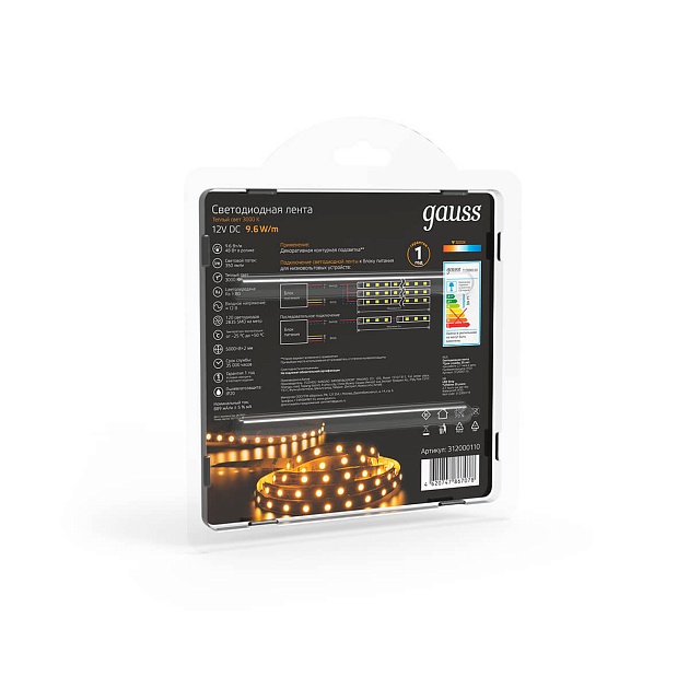 Светодиодная лента Gauss 9,6W/m 120LED/m 2835SMD теплый белый 5M 312000110 Фото № 4