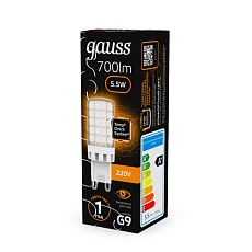 Лампа светодиодная Gauss G9 5,5W 3000К прозрачная 107009106 2