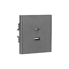 Розетка STRONG USB-A+Type-C 3А с функцией быстрой зарядки графит KRANZ KR-78-0734-6 3